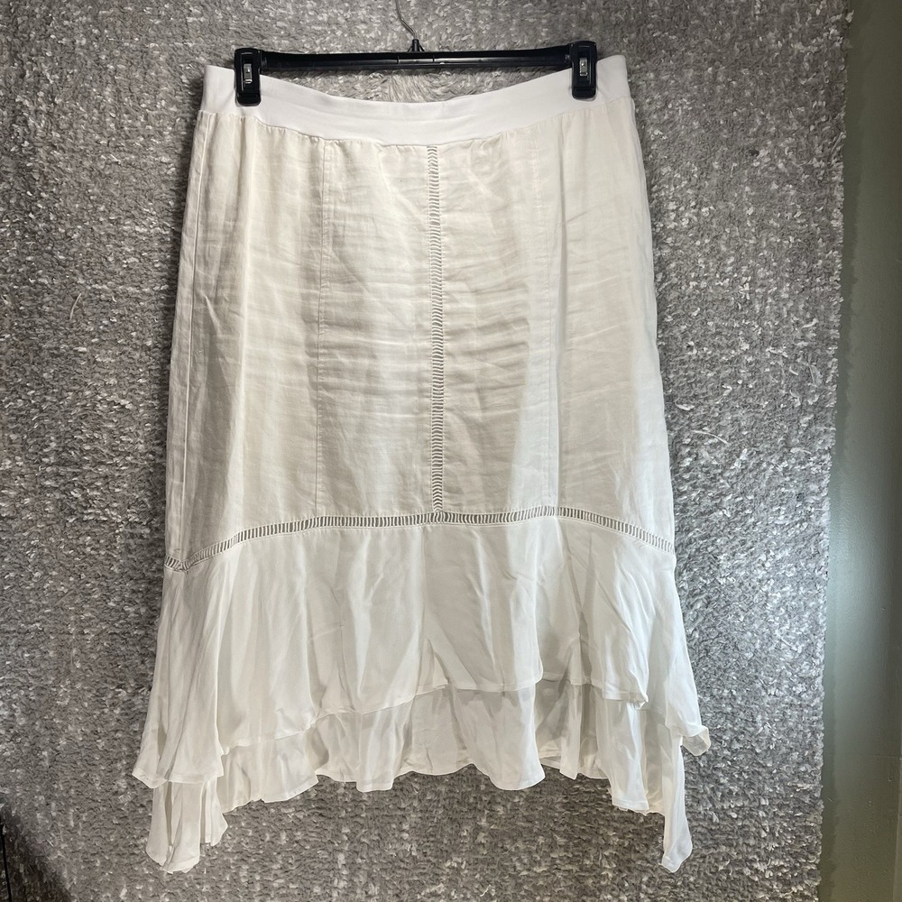 Chico's White Ramie Midi Skirt Pull-On Size 3, Xl Lined Beach Vacation Resort